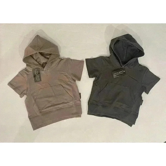 Little Bipsy Short Sleeve Hoodie 18-24m Sweatshirt Shirt Top Brown Gray Toddler - Picture 1 of 9